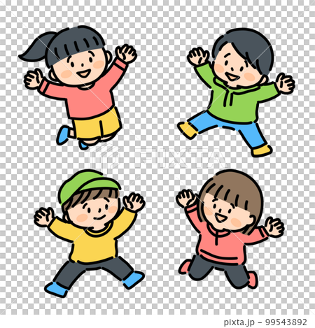 笑顔でジャンプする子ども達 99543892