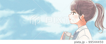 読書家の女の子と、初夏の青空のイラストバナー 99544450