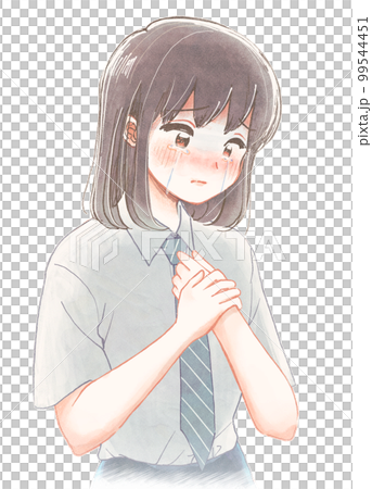 髪を切るように言われて泣く、長髪男子学生のイラスト 99544451