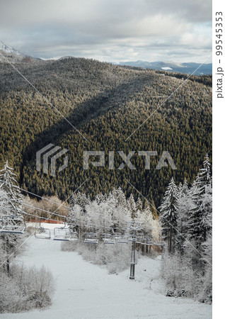 A beautiful view of the mountains from the funicular, but which skiers climb 99545353