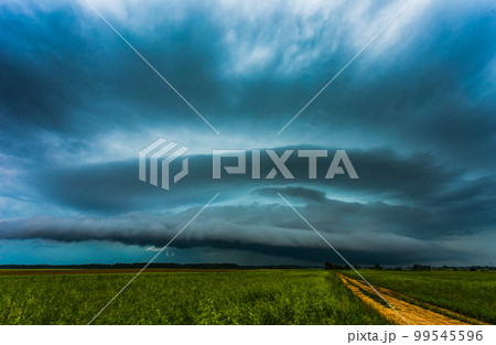 Severe supercell storm clouds, landscape with storm clouds Severe supercell storm clouds, landscape with storm clouds 99545596