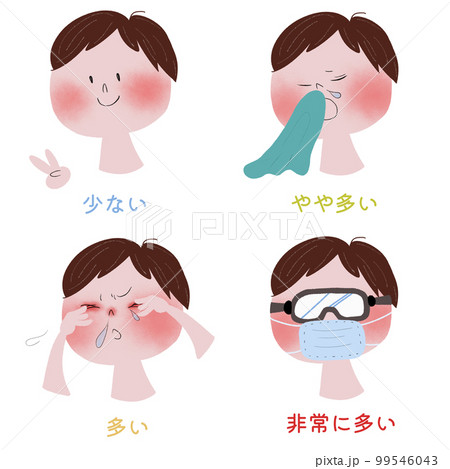 花粉症のアレルギー症状の四段階を若い男性で表したイラスト 花粉症のアレルギー症状の四段階を若い男性で表したイラスト 99546043