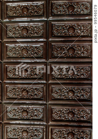 Old vintage ceramic tiles for decoration stoves, wall and floor. Background, texture, seamless pattern Old vintage ceramic tiles for decoration stoves, wall and floor. Background, texture, seamless pattern 99546079