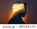 Silhouette of Successful businessman in the office wearing suit looking to city skyline thinking. 99546145