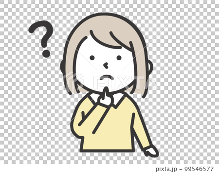 頭にはてなマークをうかべて疑問をもつ表情の女の子 頭にはてなマークをうかべて疑問をもつ表情の女の子 99546577