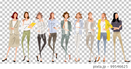 ベクターイラスト素材:考える、疑問を持つ女性たち、ビジネス人物セット ベクターイラスト素材:考える、疑問を持つ女性たち、ビジネス人物セット 99546625