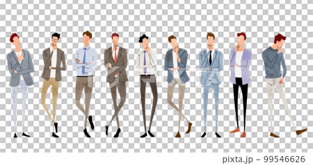 ベクターイラスト素材:考える、疑問を持つ男性たち、ビジネス人物セット ベクターイラスト素材:考える、疑問を持つ男性たち、ビジネス人物セット 99546626