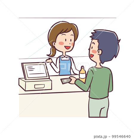 コロナ対策用のアクリル板のあるレジ　イラスト 99546640