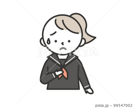 冷や汗をかいて胸に手をあてる不安な表情をした女子学生 99547002