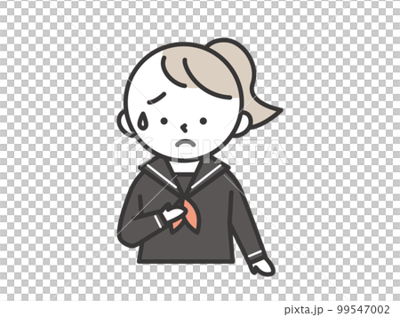 冷や汗をかいて胸に手をあてる不安な表情をした女子学生 99547002