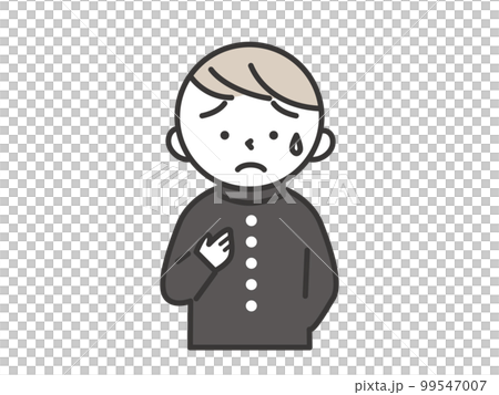 A male student with a cold sweat and an uneasy expression putting his hand on his chest 99547007