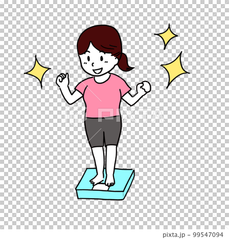体重計にのる嬉しそうな女性のイラスト カラー 体重計にのる嬉しそうな女性のイラスト カラー 99547094