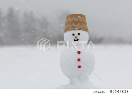 雪降る高原　シンプルな雪だるま 99547333