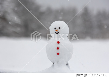 雪降る高原 シンプルな雪だるまの写真素材 [99547340] - PIXTA
