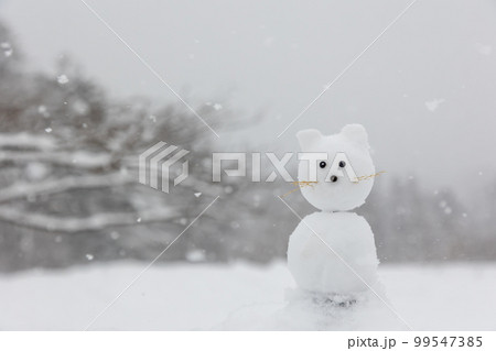 雪降る高原 ネコの雪だるま 雪降る高原 ネコの雪だるま 99547385