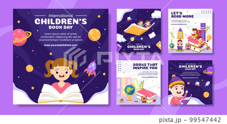 International Children's Book Day Social Media Post Flat Cartoon Hand Drawn Templates Illustration 99547442
