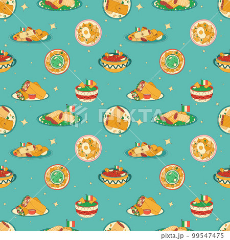 Mexican traditional food seamless pattern. Vector illustration in hand drawn style 99547475