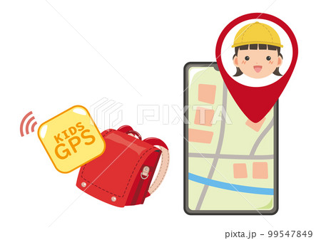 赤色のランドセルとGPSとスマートフォンのイラスト 赤色のランドセルとGPSとスマートフォンのイラスト 99547849