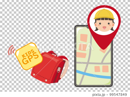 赤色のランドセルとGPSとスマートフォンのイラスト 赤色のランドセルとGPSとスマートフォンのイラスト 99547849