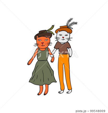 Funny illustration of two cats in cartoon style. 99548009