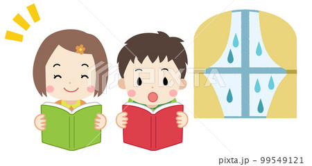 梅雨・雨の日に読書をする子供達のイラスト 99549121