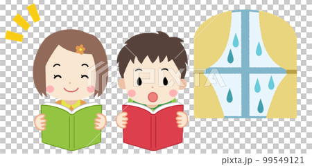 梅雨・雨の日に読書をする子供達のイラスト 99549121