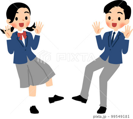 男女の学生がビックリして喜んでいるイラストセット 男女の学生がビックリして喜んでいるイラストセット 99549181