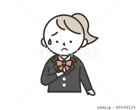 冷や汗をかいて胸に手をあてる不安な表情をした女子学生（ブレザー） 99549524