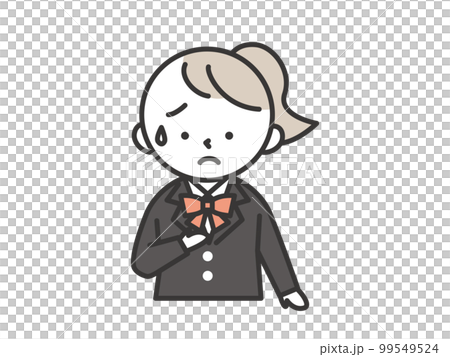 冷や汗をかいて胸に手をあてる不安な表情をした女子学生（ブレザー） 99549524