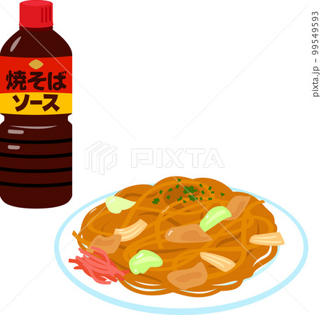 焼きそばソースのボトルと焼きそば 99549593