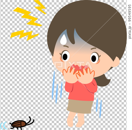 Woman screaming surprised by cockroaches Woman screaming surprised by cockroaches 99549595