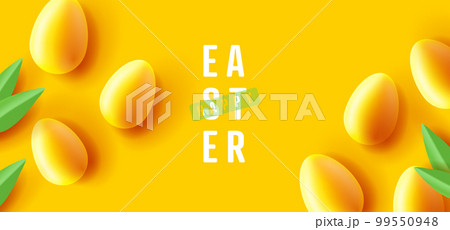 Happy Easter poster or greeting card with 3d eggs render monochrome style wuth green grass, hide and seek game 99550948