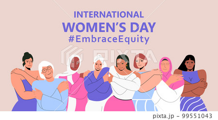 International Womens Day. IWD. 8 march. Campaign 2023 theme Hashtag EmraceEquity. Embrace Equity. Group of women of different ethnicities standing together. Eps 10. International Womens Day. IWD. 8 march. Campaign 2023 theme Hashtag EmraceEquity. Embrace Equity. Group of women of different ethnicities standing together. Eps 10. 99551043