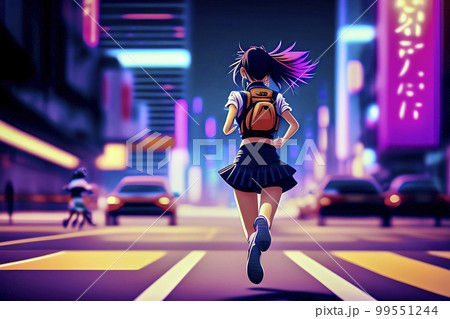 Anime girl with short pleated skirt and...のイラスト素材 [99551244