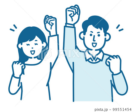 ガッツポーズをする男女 99551454