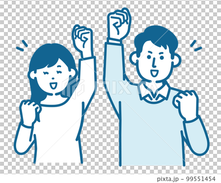 ガッツポーズをする男女 99551454