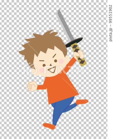 刀を持って、走りながらごっこ遊びをする男の子② 99551902
