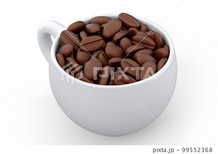 Ceramic coffee cup with coffee beans for americano, espresso, latte on white Ceramic coffee cup with coffee beans for americano, espresso, latte on white 99552368