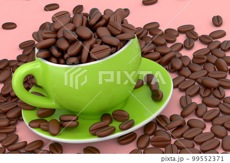 Ceramic coffee cup with coffee beans for americano, espresso, latte on pink Ceramic coffee cup with coffee beans for americano, espresso, latte on pink 99552371