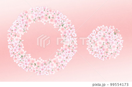 満開の桜のリース  -桃色背景-　イラスト素材 色違い・差分あり 99554173