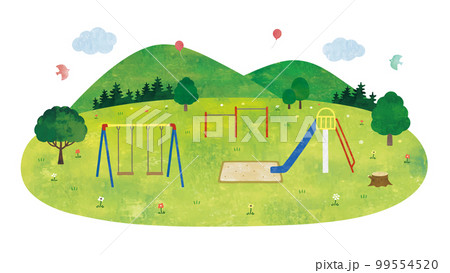 公園と草原と山の風景水彩画 99554520