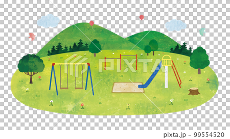 公園と草原と山の風景水彩画 99554520