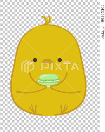 Illustration of a chick holding a macaron No line 99555363