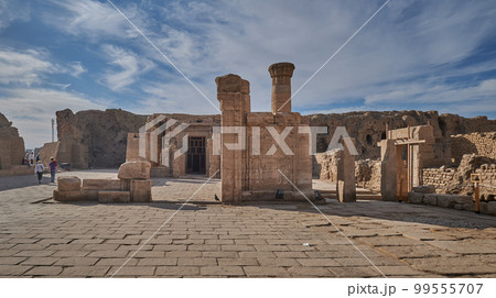 Temple of Edfu , Edfu, Egypt daylight view with clouds in the sky Temple of Edfu , Edfu, Egypt daylight view with clouds in the sky 99555707