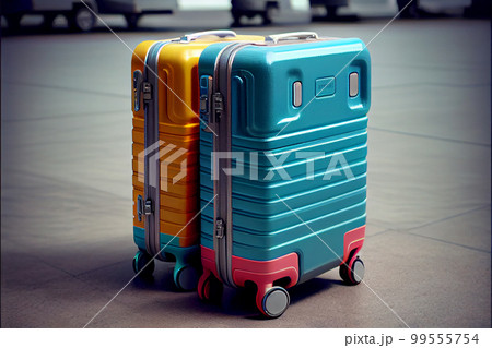 Different suitcases on tile floor 99555754