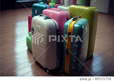 Different suitcases on tile floor 99555756