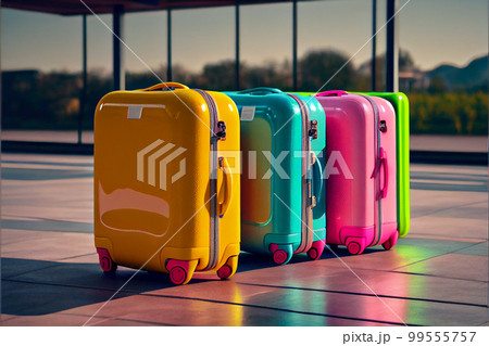 Different suitcases on tile floor 99555757
