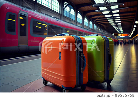 Different suitcases on tile floor 99555759