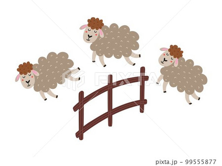 Cute sheep jumping over the fence print 99555877