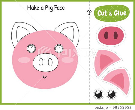 Cut and glue pig face parts game for kids. Educational activity page 99555952